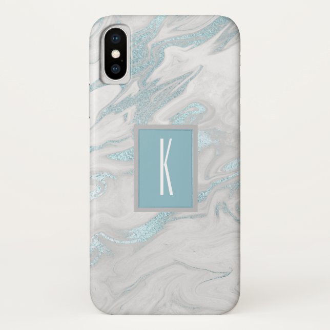 Capa Para iPhone, Case-Mate Turquoise Marbled Monogrammed iPhone X Case (Verso)
