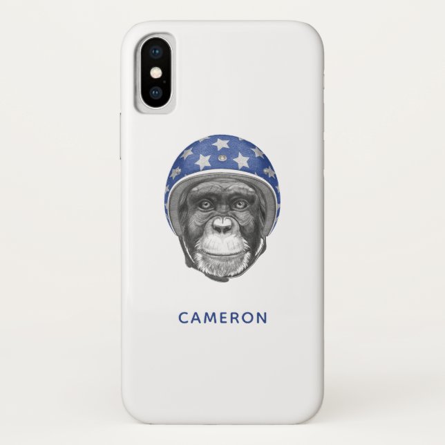 Capa Para iPhone, Case-Mate Um cavaleiro da motocicleta do chimpanzé | (Verso)