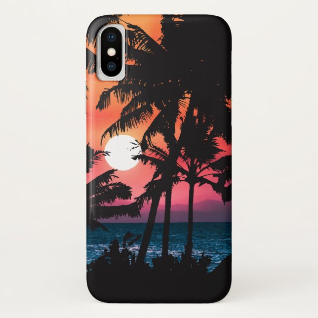 Capa Para iPhone, Case-Mate Verão Tropical Cor de Rosa Laranja Palmeira Sunset (Verso)