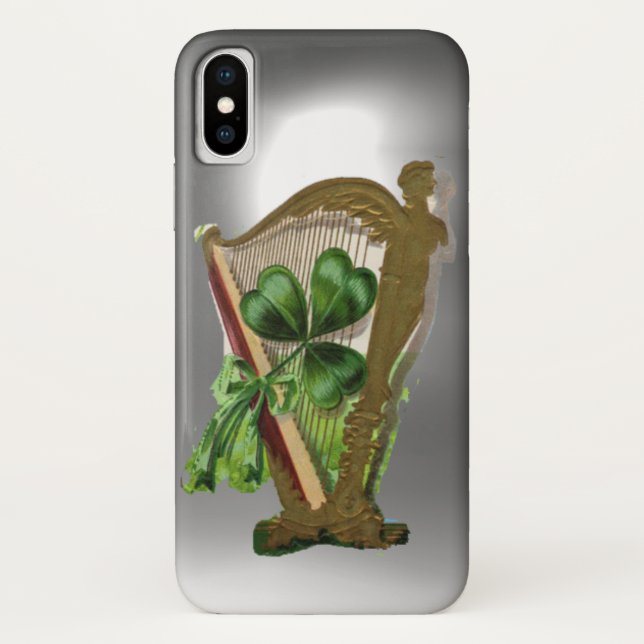 Capa Para iPhone, Case-Mate VERDE SHAMROCK IRISH HARP branco (Verso)