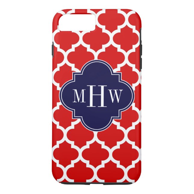 Capa Para iPhone, Case-Mate Vermelho, Branco marroquino nº 5 Marinho 3 Monogra (Verso)