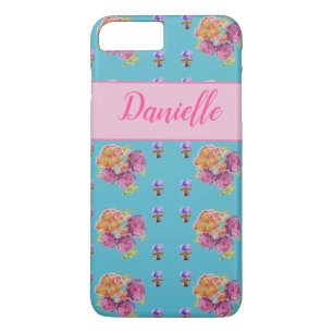 Capa iPhone 8 Plus/7 Plus Vermelho Rosa Rosa Chique Teal Aqua Flor Floral
