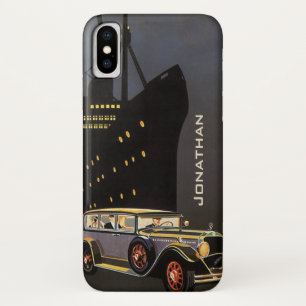 Capa Para iPhone X Viagens vintage, navio de cruzeiro e carro antigo