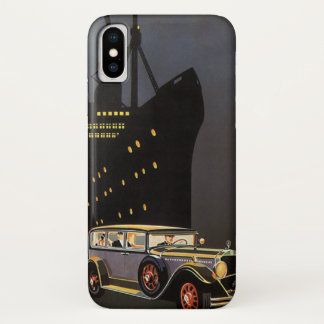 Capa Para iPhone X Viagens vintage, navio de cruzeiro e carro antigo