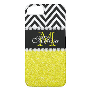 CAPA iPhone 8/7 VIGA AMARELA DO PRETO DO BRILHO MONOGRAMMED