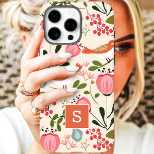 Capa Para iPhone Da Case-Mate Vintage Floral Birds Monograma de Padrão Botânico