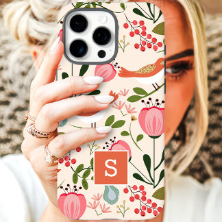 Capa Para iPhone Da Case-Mate Vintage Floral Birds Monograma de Padrão Botânico