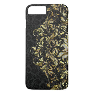 Capa iPhone 8 Plus/7 Plus Vintage Floral Lace Em Dourado E Diamantes Glitor 