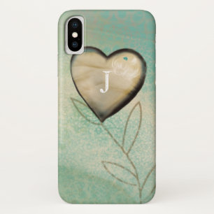 Capa Para iPhone X Vintage Heart Teal Com Monograma Inicial