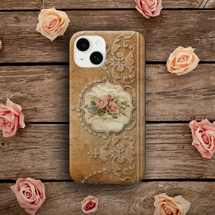Capa Tough Para iPhone 6 Plus Vintage Incorporado à Dourada Rolagem e Rosas