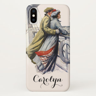 Capa Para iPhone X Vintage Love and Romance, recém-casados em navio d