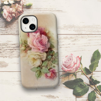 Capa Para iPhone Da Case-Mate Vintage, Mão Pintada, Rosas Brancas e Rosa