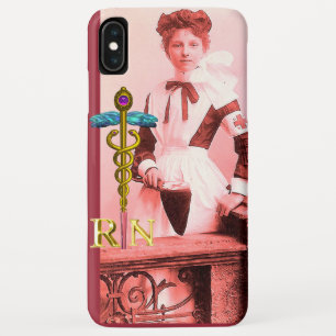 Capa Para iPhone XS Max VINTAGE NURSE e Dourado Caduceus NR Emblem