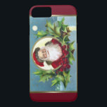 Capa iPhone 8/7 Vintage Papais noeis e Holly Christmas<br><div class="desc">Imagem clássica de vintage restaurada digitalmente e aprimorada em fundo burgandy profundo. Use a opção de fator de forma para aplicar esta imagem a outras capas de dispositivo.</div>
