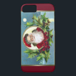 Capa iPhone 8/7 Vintage Papais noeis e Holly Christmas<br><div class="desc">Imagem clássica de vintage restaurada digitalmente e aprimorada em fundo burgandy profundo. Use a opção de fator de forma para aplicar esta imagem a outras capas de dispositivo.</div>