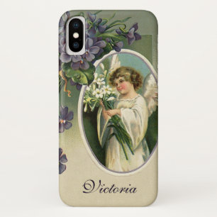 Capa Para iPhone X Vintage Páscoa Religiosa Vitoriana Flores de Anjo