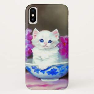 Capa Para iPhone Da Case-Mate Vintage White Kitten com Flores Rosa