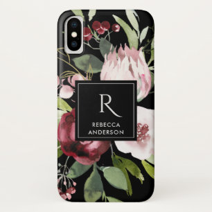 CAPA PARA iPhone DA Case-Mate VINTAGEM NEGRA PINCO NEGRO BURGUNDY PROTEA FLORAL