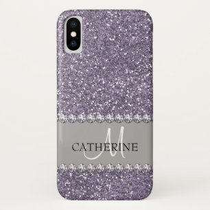Capa Para iPhone Da Case-Mate Violet Glitter, Diamond Gems, Name e Monograma
