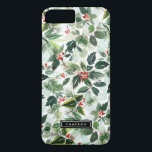 Capa iPhone 8 Plus/7 Plus Watercolor Christmas Greenery e Holly Pattern<br><div class="desc">Adicione uma alegria festiva ao seu telefone com esta capa de telefone de Natal. Apresenta ilustrações em aquarelas do padrão verde e de bagas sagradas. Esta capa de telefone festiva também será perfeita como presente.</div>