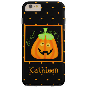 Capa Tough Para iPhone 6 Plus Whimsy Halloween Pumpkin Black Name Personalizado