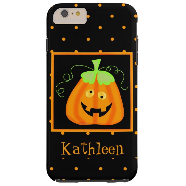 Capa Para iPhone, Case-Mate Whimsy Halloween Pumpkin Black Name Personalizado (Verso)