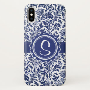 Capa Para iPhone X William Morris azul e branco elegante floral