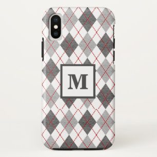 Capa Para iPhone Da Case-Mate Xadrez Argyle Vermelho Cinza Prata Monograma Perso