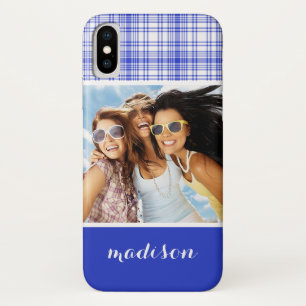 Capa Para iPhone Da Case-Mate Xadrez Branca Azul de Foto e Nome Personalizado 2