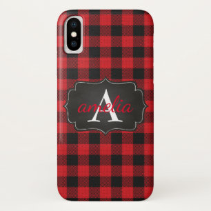 Capa Para iPhone Da Case-Mate XADREZ de Buffalo Vermelho e Negro EDITÁVEL Monogr