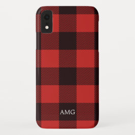 Capa Para iPhone Da Case-Mate Xadrez de Monograma do Flanel Vermelho e Preto