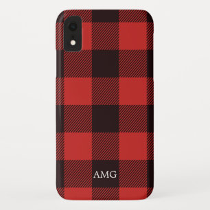 Capa Para iPhone Da Case-Mate Xadrez de Monograma do Flanel Vermelho e Preto