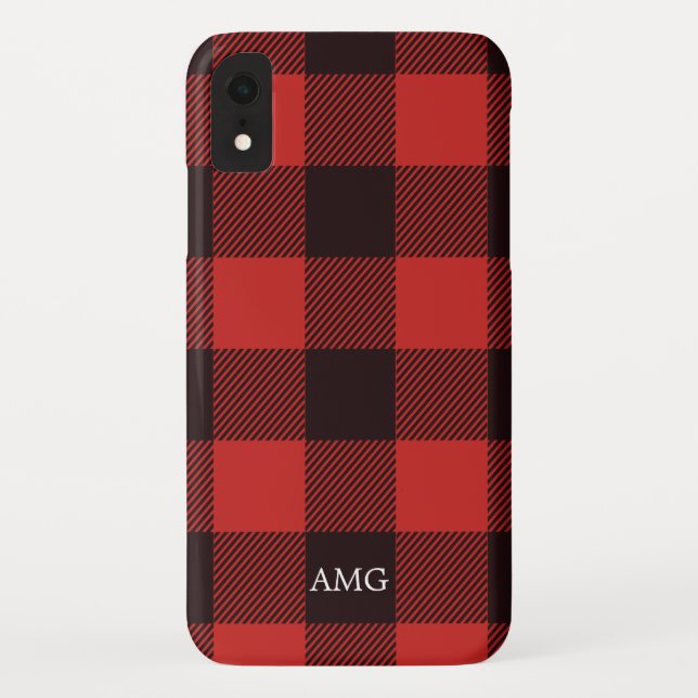 Capa Para iPhone, Case-Mate Xadrez de Monograma do Flanel Vermelho e Preto (Verso)