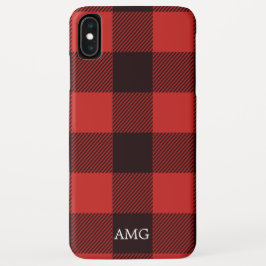 Capa Para iPhone Da Case-Mate Xadrez de Monograma do Flanel Vermelho e Preto