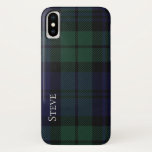 Capa Para iPhone Da Case-Mate Xadrez do Tartan Black Watch iPhone X Case<br><div class="desc">Maleta bonita iPhone X feita na xadrez azul escura e na tartã Black Watch verde. Personalize o texto branco,  correndo pelo lado esquerdo,  para você mesmo ou como uma ideia de presente de excelente. Na moda para proteger seu dispositivo eletrônico.</div>