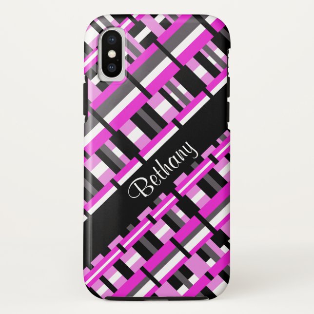 Capa Para iPhone, Case-Mate Xadrez em rosa, preto e Cinza Personalizar nome (Verso)