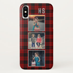 Capa Para iPhone Da Case-Mate Xadrez vermelha do búfalo do monograma   da