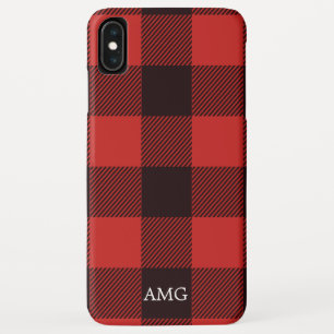 Capa Para iPhone Da Case-Mate Xadrez vermelha & preta chique do monograma da