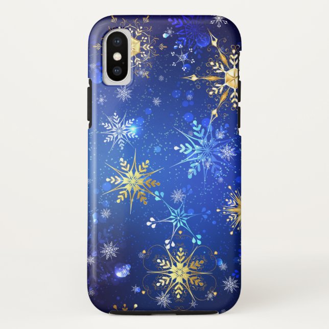 Capa Para iPhone, Case-Mate XMAS Blue Background with Golden Snowflakes (Verso)