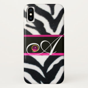 CAPA PARA iPhone DA Case-Mate ZEBRA BRANCA NEGRA FUR FUCHSIA PINK GEM MONOGRAMA,