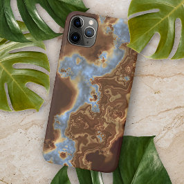 Capa Para iPhone Cinza Escuro bege  Azul Geode Arte Marble