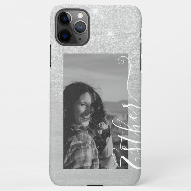 Capa Para iPhone Cinza Fotografia Modelo Calliografia Nome com Letr (Verso)