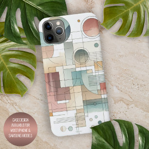 Capa Para iPhone Cinza Teal Blue Beige Rust Red Abstrato Art Padrão