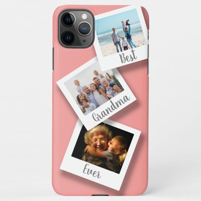 Capa Para iPhone Coral Best Grandma Ever 3 Fotografia Collage (Verso)