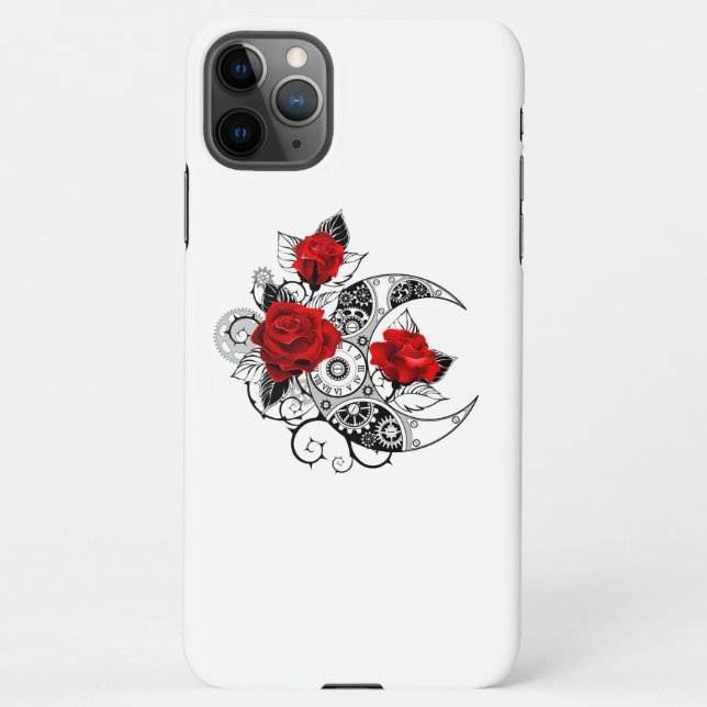 Capa Para iPhone Crescente Mecânico com Rosas vermelhas (Verso)