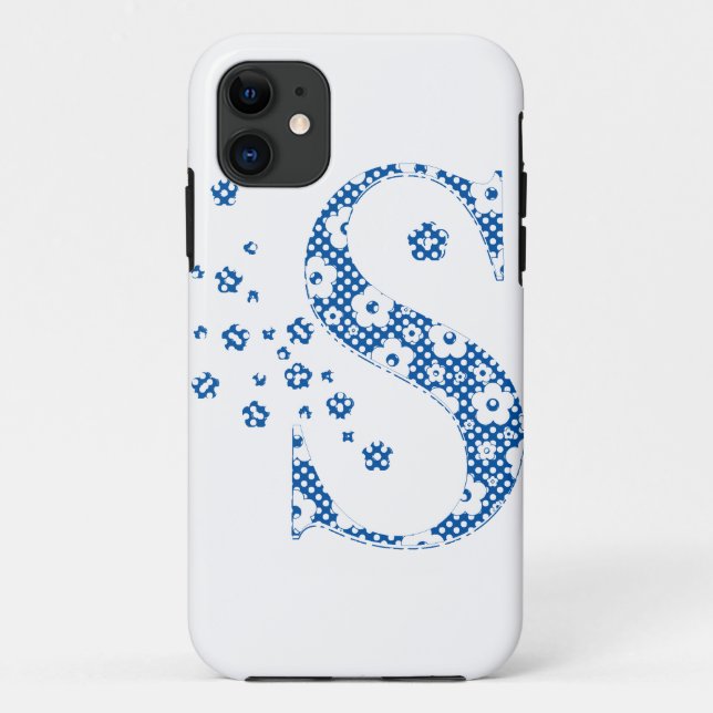 Capa Para iPhone Da Case-Mate alfabeto floral S (azul e pontos) (Verso)