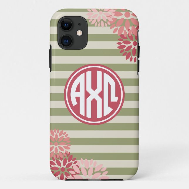 Capa Para iPhone Da Case-Mate Alpha Chi Omega | Padrão de Faixa de Monograma (Verso)