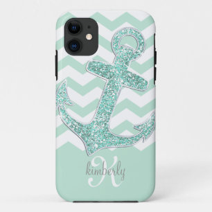 Capa Para iPhone Da Case-Mate Âncora Chevron do brilho do falso da hortelã