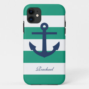 Capa Para iPhone Da Case-Mate Âncoras azuis & verdes brancas Aweigh