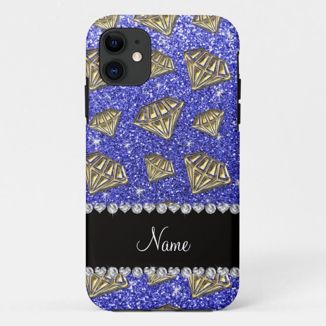 Capa Para iPhone Da Case-Mate Apelido de diamante dourado, brilho azul (Verso)